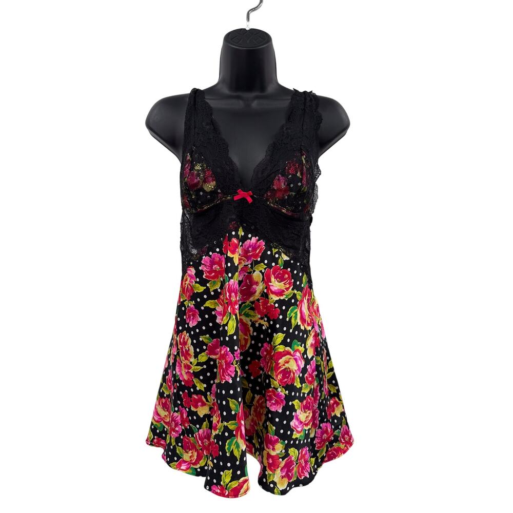 Victoria's Secret Black floral satin‎ lace slip dress